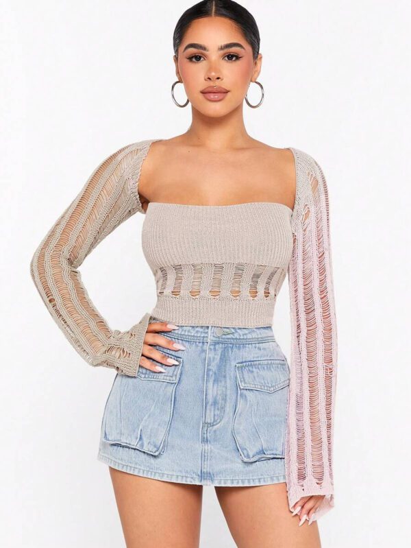 Hauture Ensemble de cardigans simples et usagés pour femmes avec Top tube – Image 5