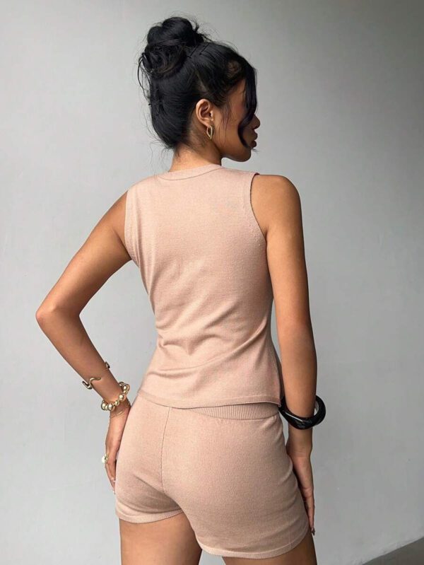Aloruh Ensemble 2 pièces femme, cardigan sans manches à boutonnage simple et short, décontracté, pour l'été – Image 3