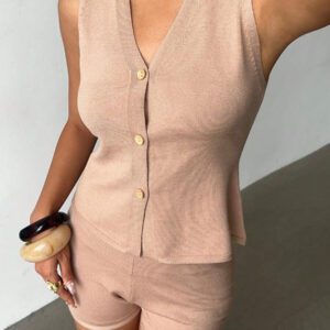 Aloruh Ensemble 2 pièces femme, cardigan sans manches à boutonnage simple et short, décontracté, pour l'été