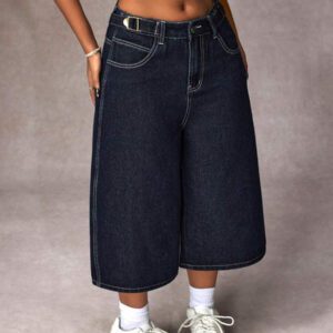 SHEIN EZwear Jeans larges décontractés à poches lâches et à la mode pour femmes