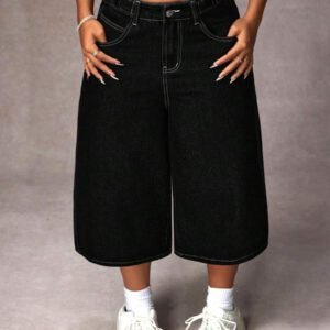 SHEIN EZwear Jeans larges décontractés à poches lâches et à la mode pour femmes