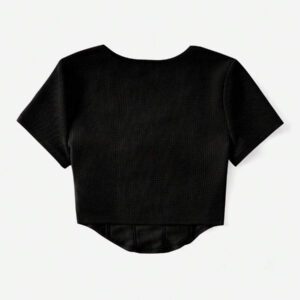 SHEIN EZwear T-shirt D'été Blanc À Encolure Carrée Et Couture Avant