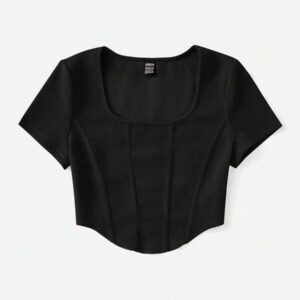 SHEIN EZwear T-shirt D'été Blanc À Encolure Carrée Et Couture Avant