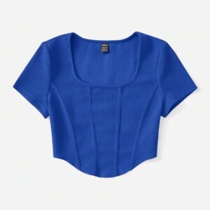 SHEIN EZwear T-shirt D'été Blanc À Encolure Carrée Et Couture Avant