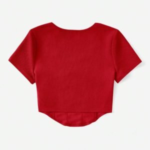 SHEIN EZwear T-shirt D'été Blanc À Encolure Carrée Et Couture Avant