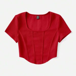 SHEIN EZwear T-shirt D'été Blanc À Encolure Carrée Et Couture Avant