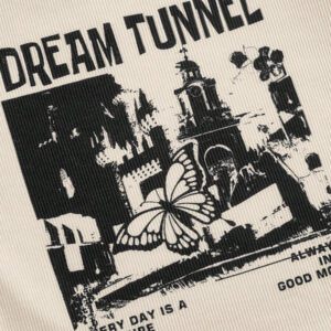 SHEIN EZwear T-shirt court avec manches raglan à bloc de couleurs, papillon et monogramme TUNNEL DE RÊVE CHAQUE JOUR EST UN TRÉSOR TOUJOURS DE BONNE HUMEUR