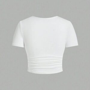 SHEIN EZwear 2 pièces T-shirt ajusté à manches courtes pour femmes avec motif rond minimaliste graphique d'araignée rouge, convient pour le printemps et l'automne