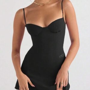 Robe courte à armatures noire sexy et unie en style A pour femmes, style élégant convenant aux sorties quotidiennes, rendez-vous, fêtes, tenues de vacances d'été/printemps