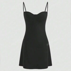 Robe courte à armatures noire sexy et unie en style A pour femmes, style élégant convenant aux sorties quotidiennes, rendez-vous, fêtes, tenues de vacances d'été/printemps