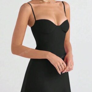 Robe courte à armatures noire sexy et unie en style A pour femmes, style élégant convenant aux sorties quotidiennes, rendez-vous, fêtes, tenues de vacances d'été/printemps