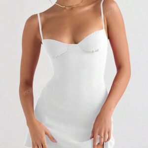 Robe courte à armatures noire sexy et unie en style A pour femmes, style élégant convenant aux sorties quotidiennes, rendez-vous, fêtes, tenues de vacances d'été/printemps