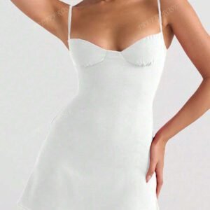 Robe courte à armatures noire sexy et unie en style A pour femmes, style élégant convenant aux sorties quotidiennes, rendez-vous, fêtes, tenues de vacances d'été/printemps