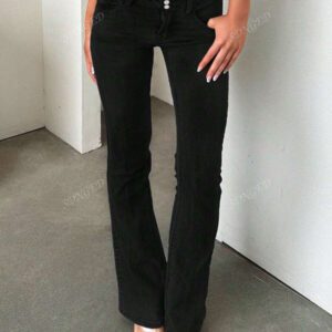 Retro High Waist Button Fly Slim Fit Washed Skinny Jeans, Casual Chic Simple Versatile Women's Denim Pants