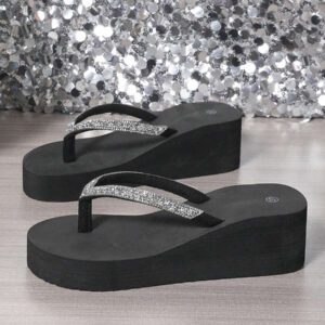 Sandales à fines bretelles pour femmes, nouvelles sandales de plage compensées mode d'été à semelle épaisse, tongs de plage à semelle antidérapante épaisse, sandales à bride en T à talon compensé, convient pour l'extérieur, la plage, le mariage