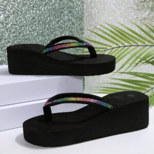 Sandales à fines bretelles pour femmes, nouvelles sandales de plage compensées mode d'été à semelle épaisse, tongs de plage à semelle antidérapante épaisse, sandales à bride en T à talon compensé, convient pour l'extérieur, la plage, le mariage