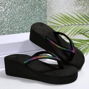 Sandales à fines bretelles pour femmes, nouvelles sandales de plage compensées mode d'été à semelle épaisse, tongs de plage à semelle antidérapante épaisse, sandales à bride en T à talon compensé, convient pour l'extérieur, la plage, le mariage