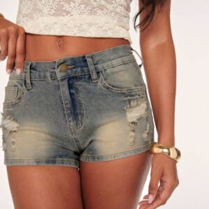 SHEIN BAE Short en jean simple avec boutons et poches devant, casual pour tous les jours, pour femmes