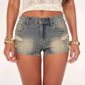 SHEIN BAE Short en jean simple avec boutons et poches devant, casual pour tous les jours, pour femmes