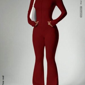 FWH Ensemble de 2 pièces prêt pour la rue, contrôle du ventre + manches avec trou pour le pouce, du gymnase à la rue, zip avant inspiré du corset, pantalon évasé stretch 4 sens, bande de taille antidérapante, veste sculptante avec détail de zip + pantalon liftant les fesses, ensemble boost de confiance, veste femme à zip avant et pantalon évasé, Ensemble 2 pièces femme