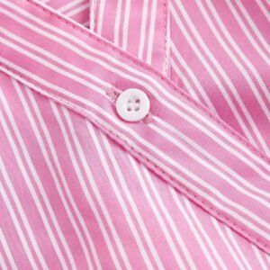 SHEIN MOD Women's Blue & White Striped Turn-Down Collar Fold-Over Long Sleeve Business ,Business Casual Women,90s ,Fall Clothing, Clothes,Business Casual Women,Back To School,Women Blouses,Going Out Tops,Long Sleeve Shirt,Work Women Blouses