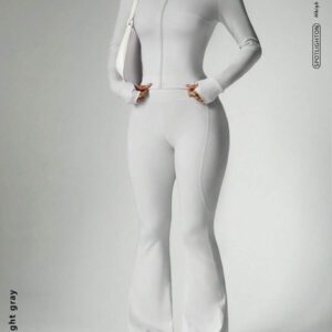 FWH Ensemble de 2 pièces prêt pour la rue, contrôle du ventre + manches avec trou pour le pouce, du gymnase à la rue, zip avant inspiré du corset, pantalon évasé stretch 4 sens, bande de taille antidérapante, veste sculptante avec détail de zip + pantalon liftant les fesses, ensemble boost de confiance, veste femme à zip avant et pantalon évasé, Ensemble 2 pièces femme
