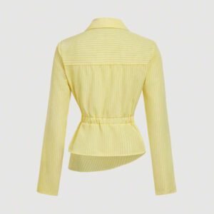 SHEIN MOD Women's Blue & White Striped Turn-Down Collar Fold-Over Long Sleeve Business ,Business Casual Women,90s ,Fall Clothing, Clothes,Business Casual Women,Back To School,Women Blouses,Going Out Tops,Long Sleeve Shirt,Work Women Blouses