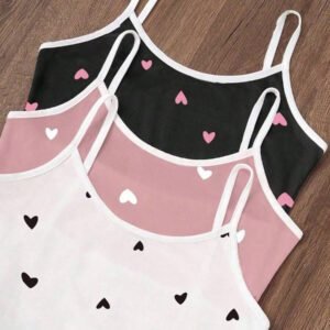 Dream Adore 3pcs/Set Heart Printed Camisole & Shorts Pajama Set Womens Pajama Set Heart Print Pajama Set Camisole And Shorts Pajama Set Cute Pajama Set Lounge Set