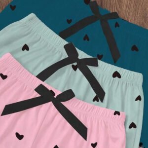 Dream Adore 3pcs/Set Heart Printed Camisole & Shorts Pajama Set Womens Pajama Set Heart Print Pajama Set Camisole And Shorts Pajama Set Cute Pajama Set Lounge Set