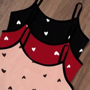 Dream Adore 3pcs/Set Heart Printed Camisole & Shorts Pajama Set Womens Pajama Set Heart Print Pajama Set Camisole And Shorts Pajama Set Cute Pajama Set Lounge Set