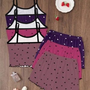 Dream Adore 3pcs/Set Heart Printed Camisole & Shorts Pajama Set Womens Pajama Set Heart Print Pajama Set Camisole And Shorts Pajama Set Cute Pajama Set Lounge Set