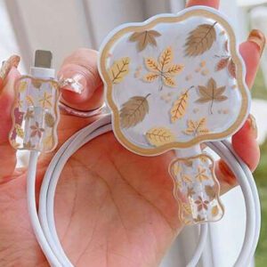 Cute Tulip Charging Adapter Protector Case, Suitable For 20W UK Plug Fast Charging Head, Transparent Protective Cover, Leaf Pattern For Phone, IPad, Triangular Plug Charger