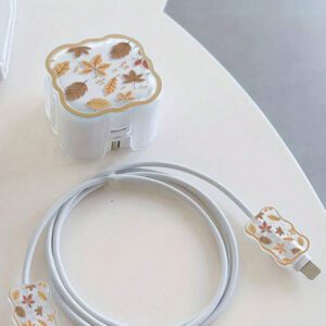 Cute Tulip Charging Adapter Protector Case, Suitable For 20W UK Plug Fast Charging Head, Transparent Protective Cover, Leaf Pattern For Phone, IPad, Triangular Plug Charger