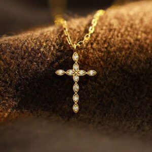 1pc Delicate Simple 18k Gold Plated Cross Pendant Stainless Steel Necklace With Micro-inlaid Cz Stone