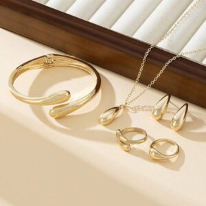 1 pièce Bracelet en alliage en forme de goutte d'eau simple, ensemble de bague, collier et boucles d'oreilles, pour femmes, port quotidien et cadeau de festival