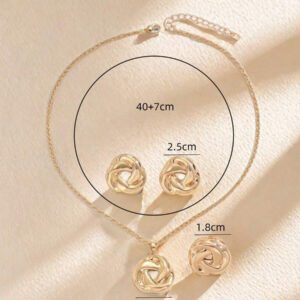 4 pièces/set Ensemble de bijoux minimaliste en métal avec nœud tressé boho, pendentif fleur de rose et boucles d'oreilles clous pour les femmes. Accessoires de fête/rendez-vous, cadeau pour la Saint-Valentin, mère, maman, fête des mères