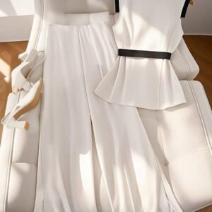 SHEIN Clasi Ensemble professionnel deux pièces pour femmes, ajusté à la taille, sans manches, avec laçage