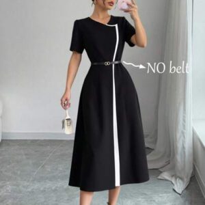 EMERY ROSE Robe décontractée de travail à col rond et manches courtes de couleur contrastée pour femmes