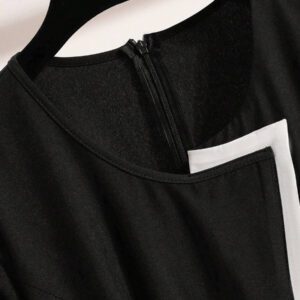 EMERY ROSE Robe décontractée de travail à col rond et manches courtes de couleur contrastée pour femmes