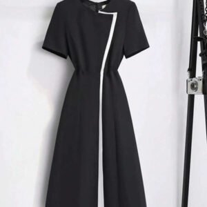 EMERY ROSE Robe décontractée de travail à col rond et manches courtes de couleur contrastée pour femmes