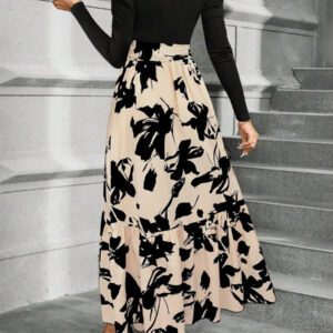 Calvaya Robe longue à manches bouffantes avec ceinture et imprimé floral pour femmes