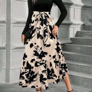 Calvaya Robe longue à manches bouffantes avec ceinture et imprimé floral pour femmes