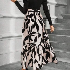 Calvaya Robe longue à manches bouffantes avec ceinture et imprimé floral pour femmes