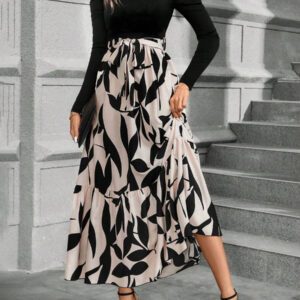Calvaya Robe longue à manches bouffantes avec ceinture et imprimé floral pour femmes
