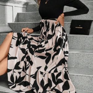 Calvaya Robe longue à manches bouffantes avec ceinture et imprimé floral pour femmes