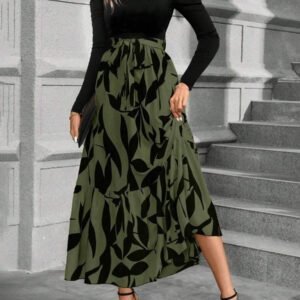 Calvaya Robe longue à manches bouffantes avec ceinture et imprimé floral pour femmes