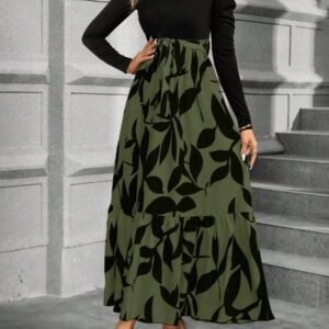 Calvaya Robe longue à manches bouffantes avec ceinture et imprimé floral pour femmes