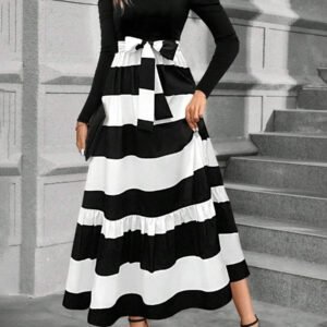 Calvaya Robe longue à manches bouffantes avec ceinture et imprimé floral pour femmes