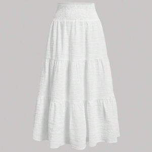 SHEIN MOD Jupe décontractée de style vacances avec cordon de serrage à la taille, en tissu maille multicouche. Jupe évasée pour femmes, convient pour les vacances d'été
