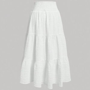 SHEIN MOD Jupe décontractée de style vacances avec cordon de serrage à la taille, en tissu maille multicouche. Jupe évasée pour femmes, convient pour les vacances d'été